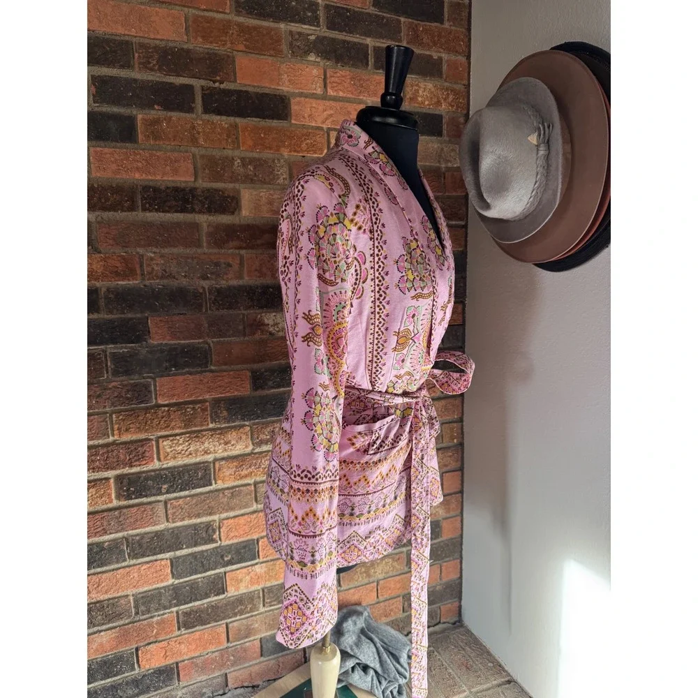 Fate Pink Paisley Print Wrap Jacket Blazer Tie Waist Women's‎ Small